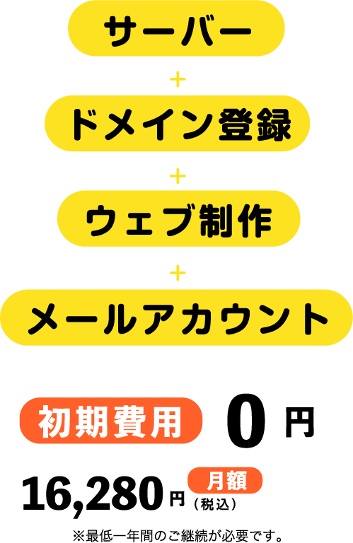 サーバー ＋ ドメイン + ウェブ制作 + メールアカウント 初期費用 0円